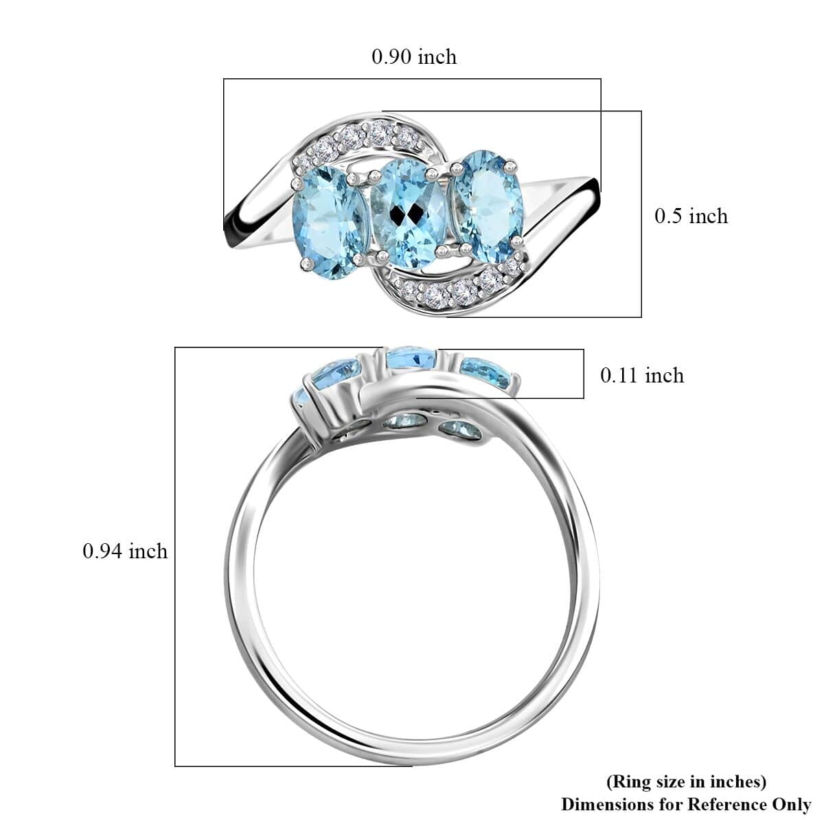 Certified & Appraised Luxoro AAA Santa Maria Aquamarine and I2 Diamond 1.30 ctw Ring in 14K White Gold (Size 9.0) image number 5