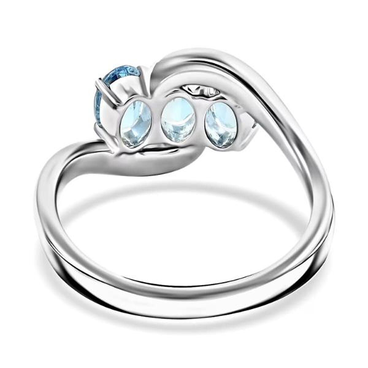 Certified & Appraised Luxoro AAA Santa Maria Aquamarine and I2 Diamond 1.30 ctw Ring in 14K White Gold (Size 9.0) image number 6