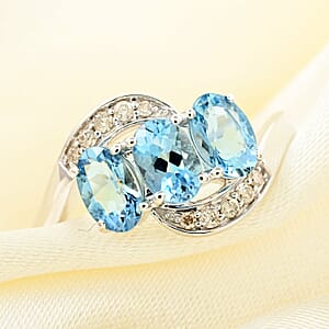 Certified & Appraised Luxoro AAA Santa Maria Aquamarine and I2 Diamond 1.30 ctw Ring in 14K White Gold (Size 10.0)