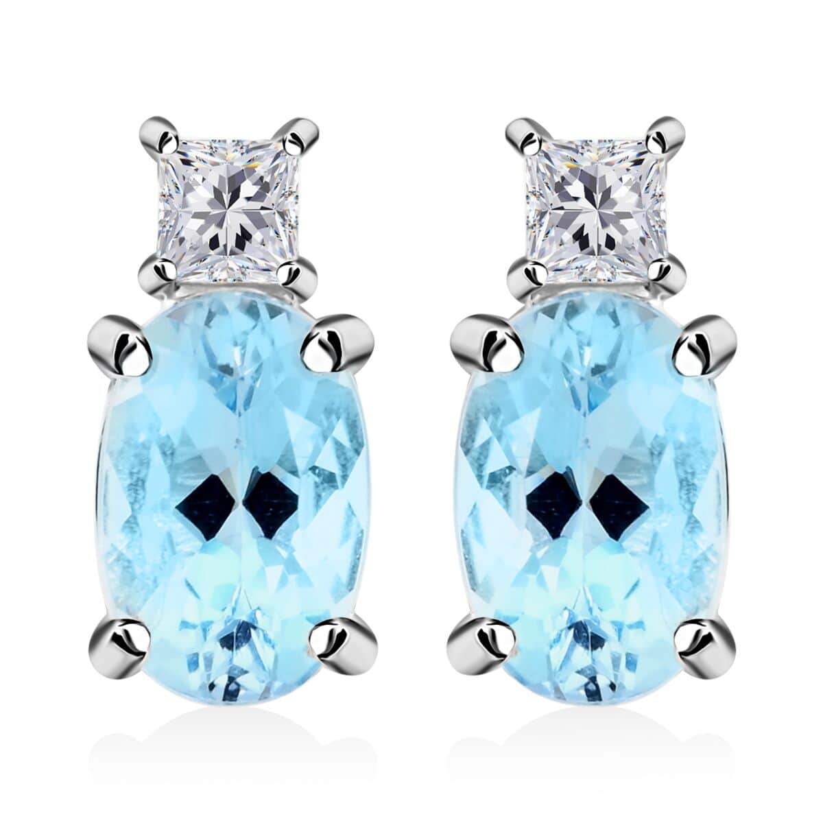 Certified & Appraised Luxoro 14K White Gold AAA Santa Maria Aquamarine and I2 Diamond Earrings 1.00 ctw image number 0