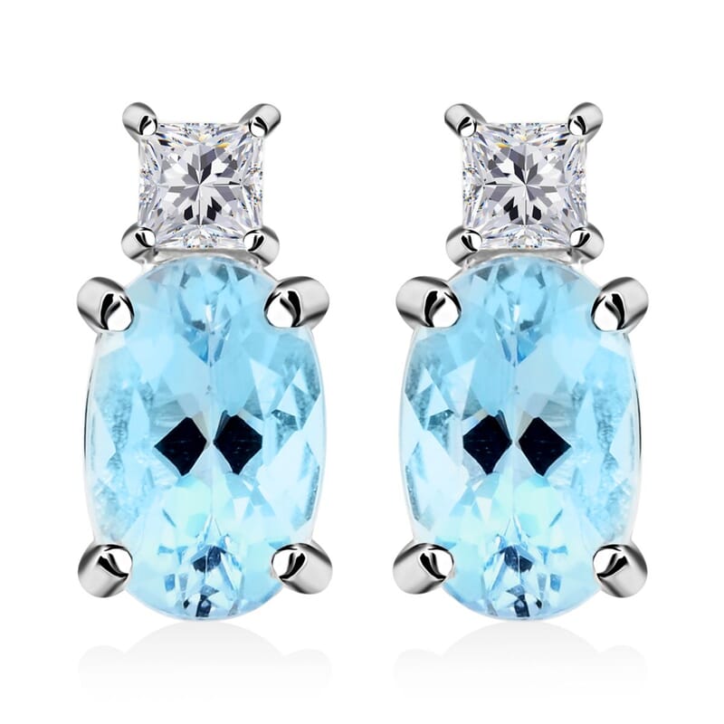 Certified & Appraised Luxoro 14K White Gold AAA Santa Maria Aquamarine and I2 Diamond Earrings 1.00 ctw