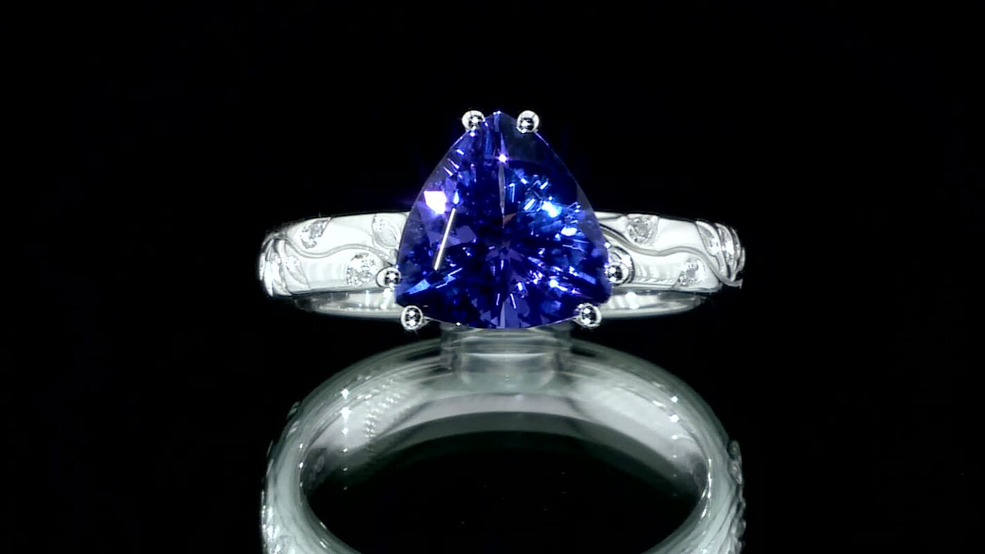 Certified & Appraised Rhapsody 950 Platinum AAAA Tanzanite and E-F VS Diamond Ring 6.25 Grams 2.50 ctw