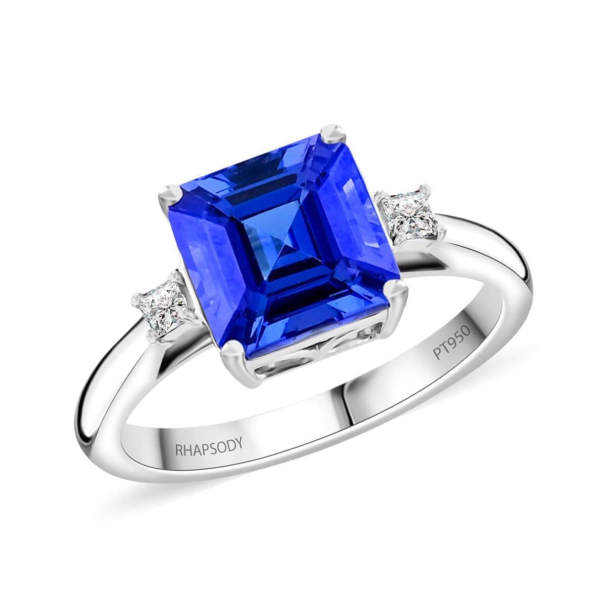 Certified & Appraised Rhapsody 950 Platinum Asscher Cut AAAA Tanzanite, Diamond (E-F, VS) Ring (Size 6.0) (5.55 g) 3.00 ctw image number 0