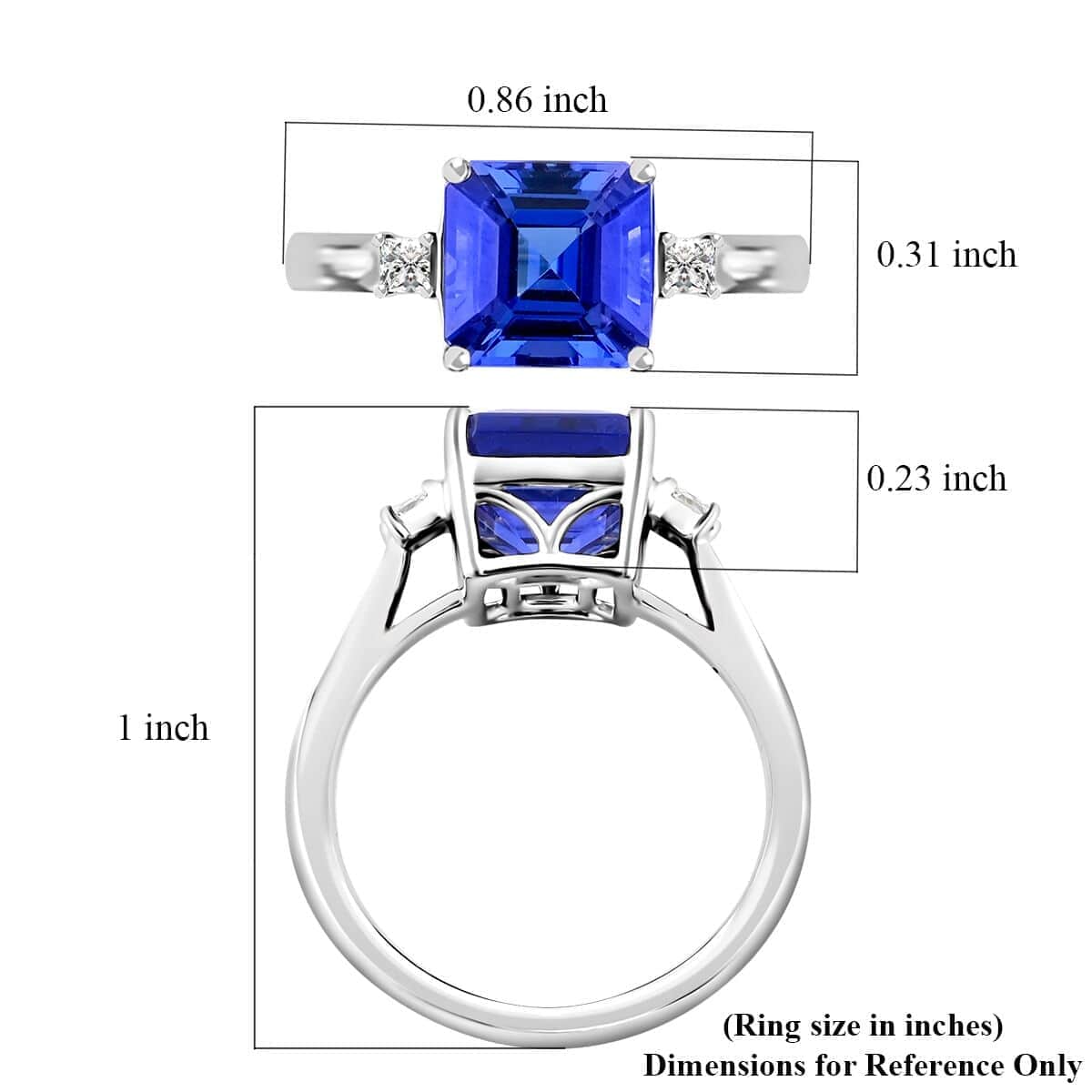 Certified & Appraised Rhapsody 950 Platinum Asscher Cut AAAA Tanzanite, Diamond (E-F, VS) Ring (Size 6.0) (5.55 g) 3.00 ctw image number 4