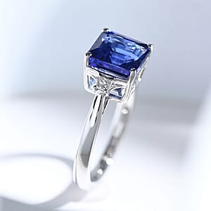 Certified & Appraised Rhapsody Asscher Cut AAAA Tanzanite and E-F VS Diamond 3.00 ctw Ring in 950 Platinum (Size 7.0) 5.55 Grams