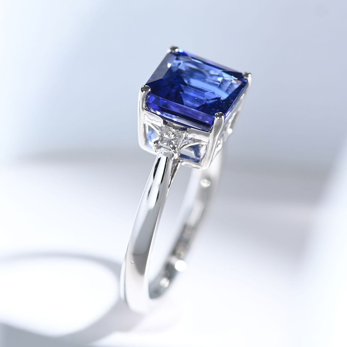 Certified & Appraised Rhapsody Asscher Cut AAAA Tanzanite and E-F VS Diamond 3.00 ctw Ring in 950 Platinum (Size 8.0) 5.55 Grams image number 1