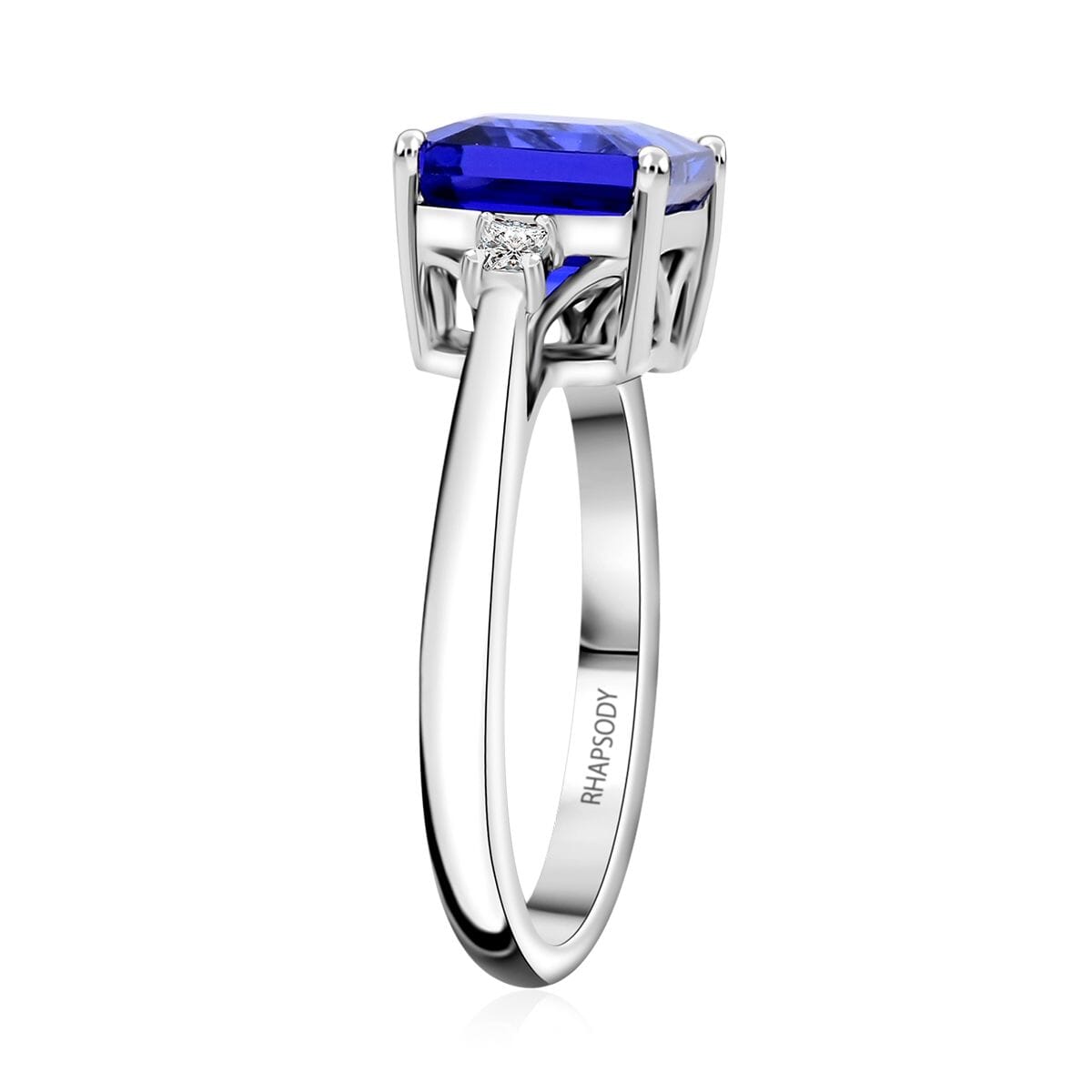 Certified & Appraised Rhapsody Asscher Cut AAAA Tanzanite and E-F VS Diamond 3.00 ctw Ring in 950 Platinum (Size 8.0) 5.55 Grams image number 3