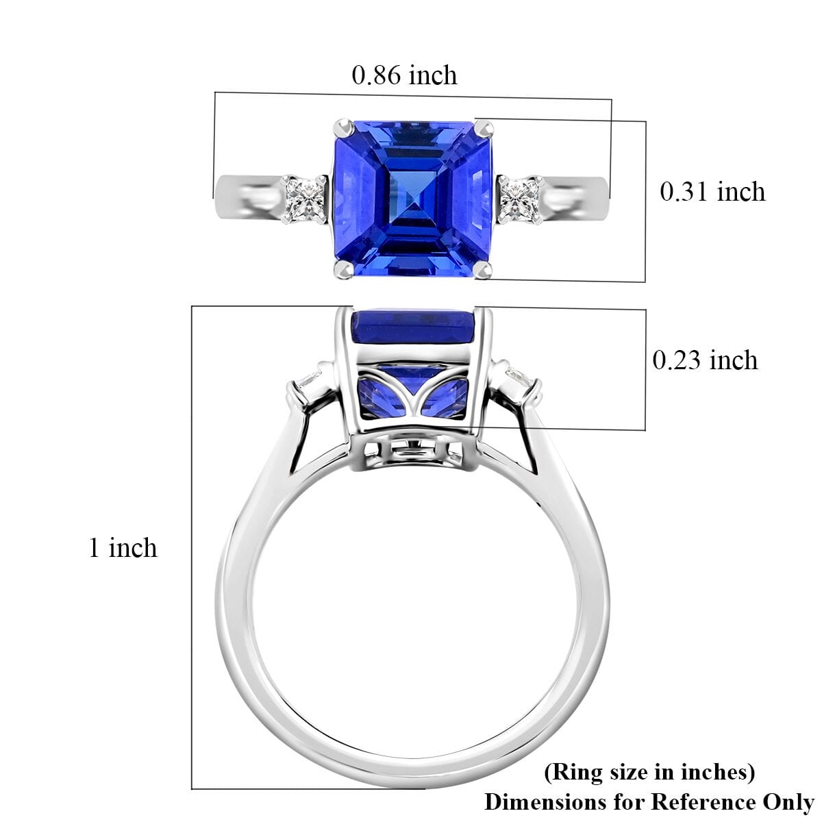 Certified & Appraised Rhapsody Asscher Cut AAAA Tanzanite and E-F VS Diamond 3.00 ctw Ring in 950 Platinum (Size 8.0) 5.55 Grams image number 4