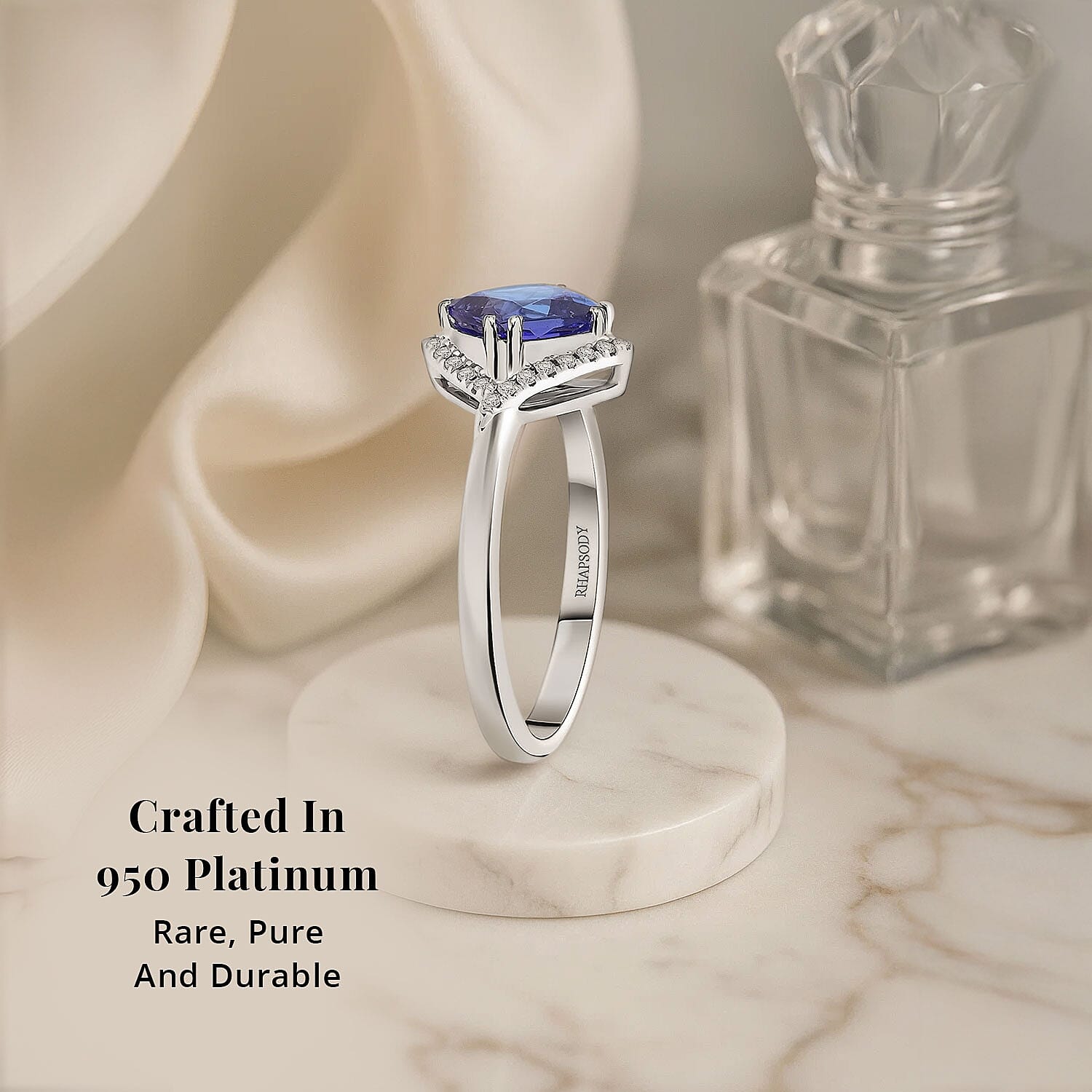 Certified & Appraised Rhapsody AAAA Tanzanite and E-F VS Diamond 2.00 ctw Ring in 950 Platinum (Size 6.0) 5.60 Grams
