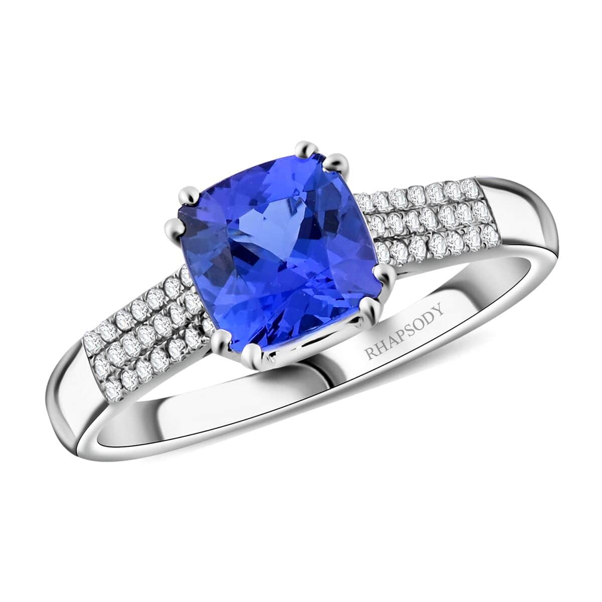 Certified & Appraised Rhapsody 950 Platinum AAAA Tanzanite and E-F VS Diamond Ring (Size 6.0) 5.75 Grams 2.00 ctw image number 0