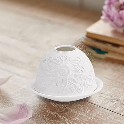 Sunflower and Butterfly Porcelain Candle Holder with LED light