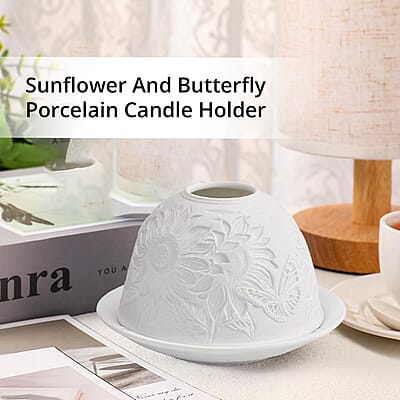 Sunflower and Butterfly Porcelain Candle Holder with LED light