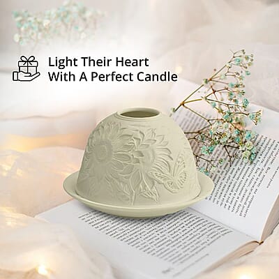 Sunflower and Butterfly Porcelain Candle Holder with LED light