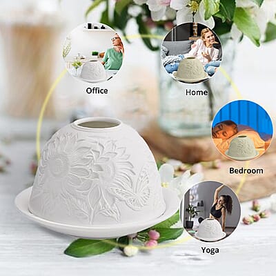 Sunflower and Butterfly Porcelain Candle Holder with LED light