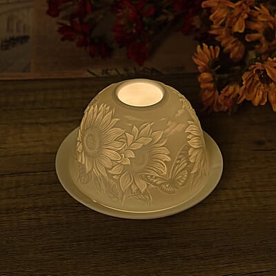 Sunflower and Butterfly Porcelain Candle Holder with LED light