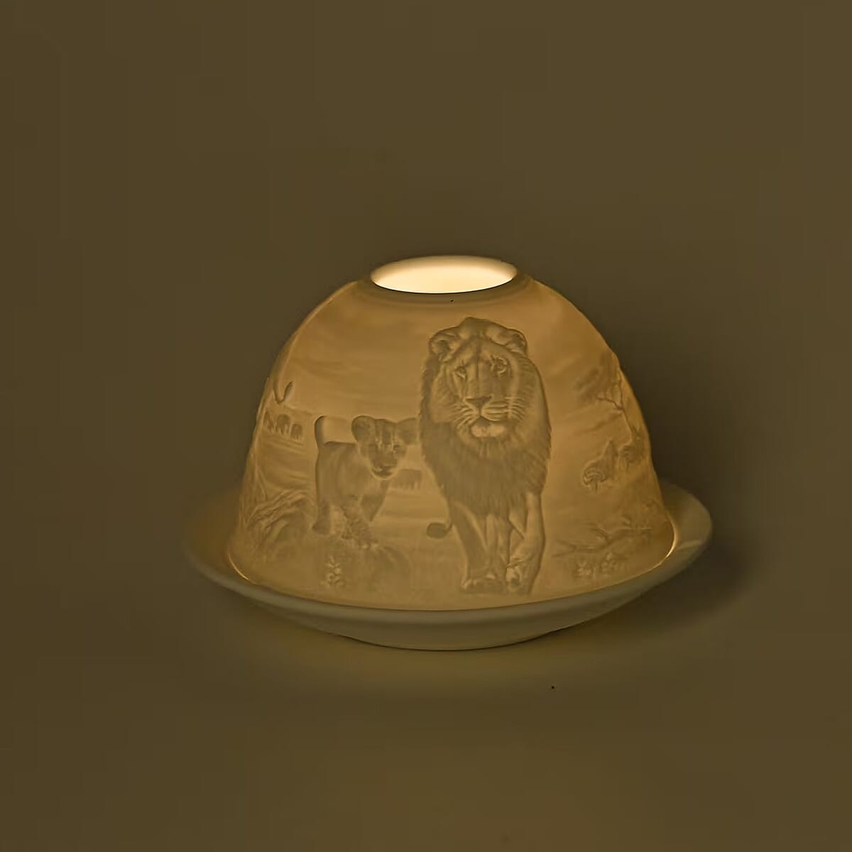 Lion Pattern Porcelain Candle Holder with LED light image number 7