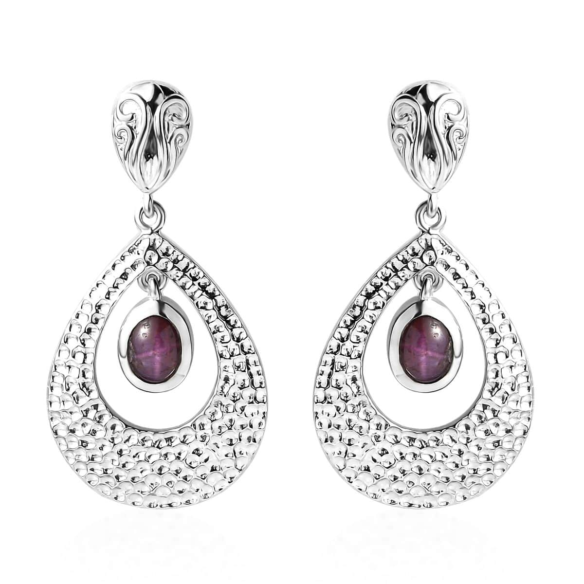 Indian Star Ruby Drop Earrings in Rhodium Over Sterling Silver 3.10 ctw image number 0