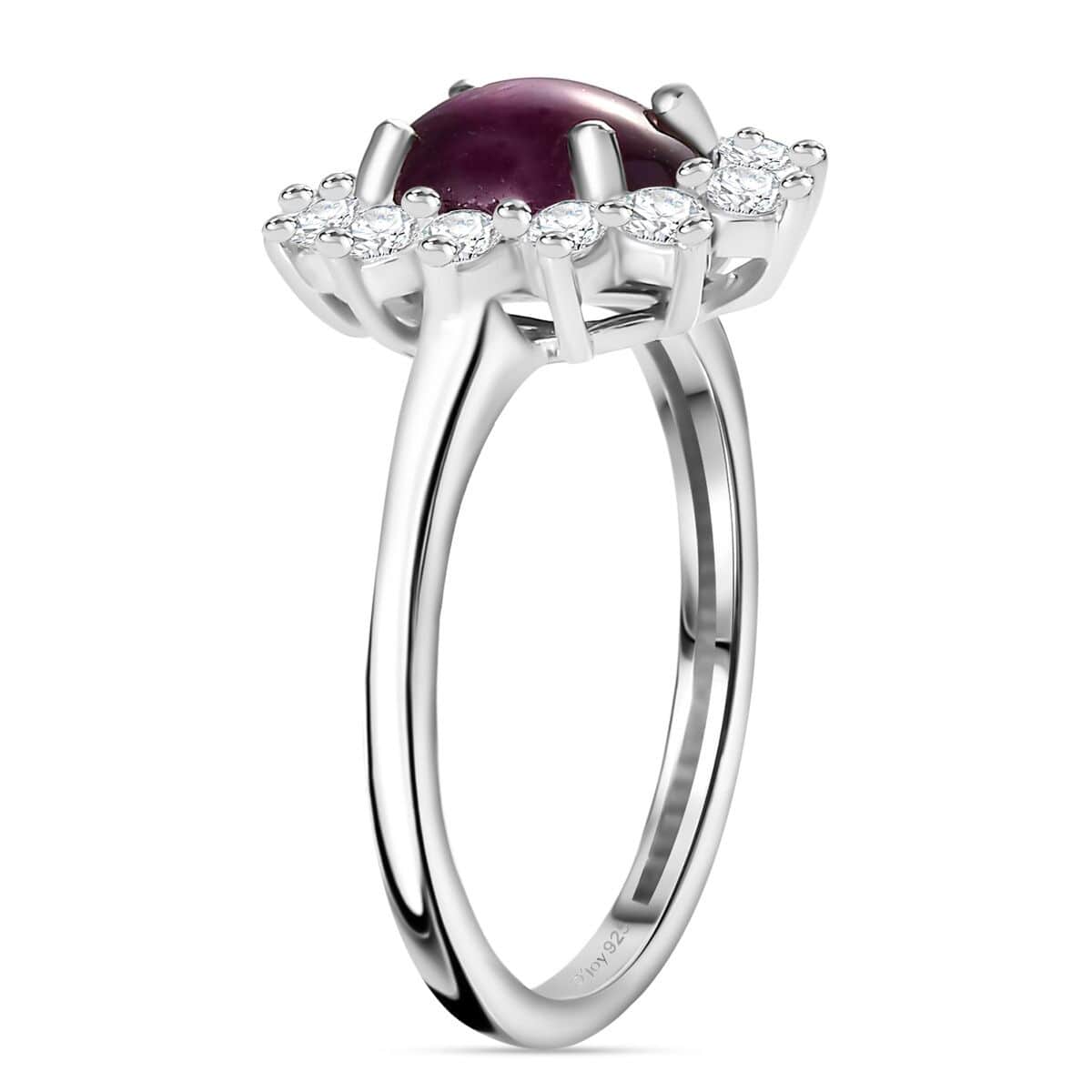 Indian Star Ruby and Moissanite Sunburst Ring in Rhodium Over Sterling Silver 2.65 ctw image number 3