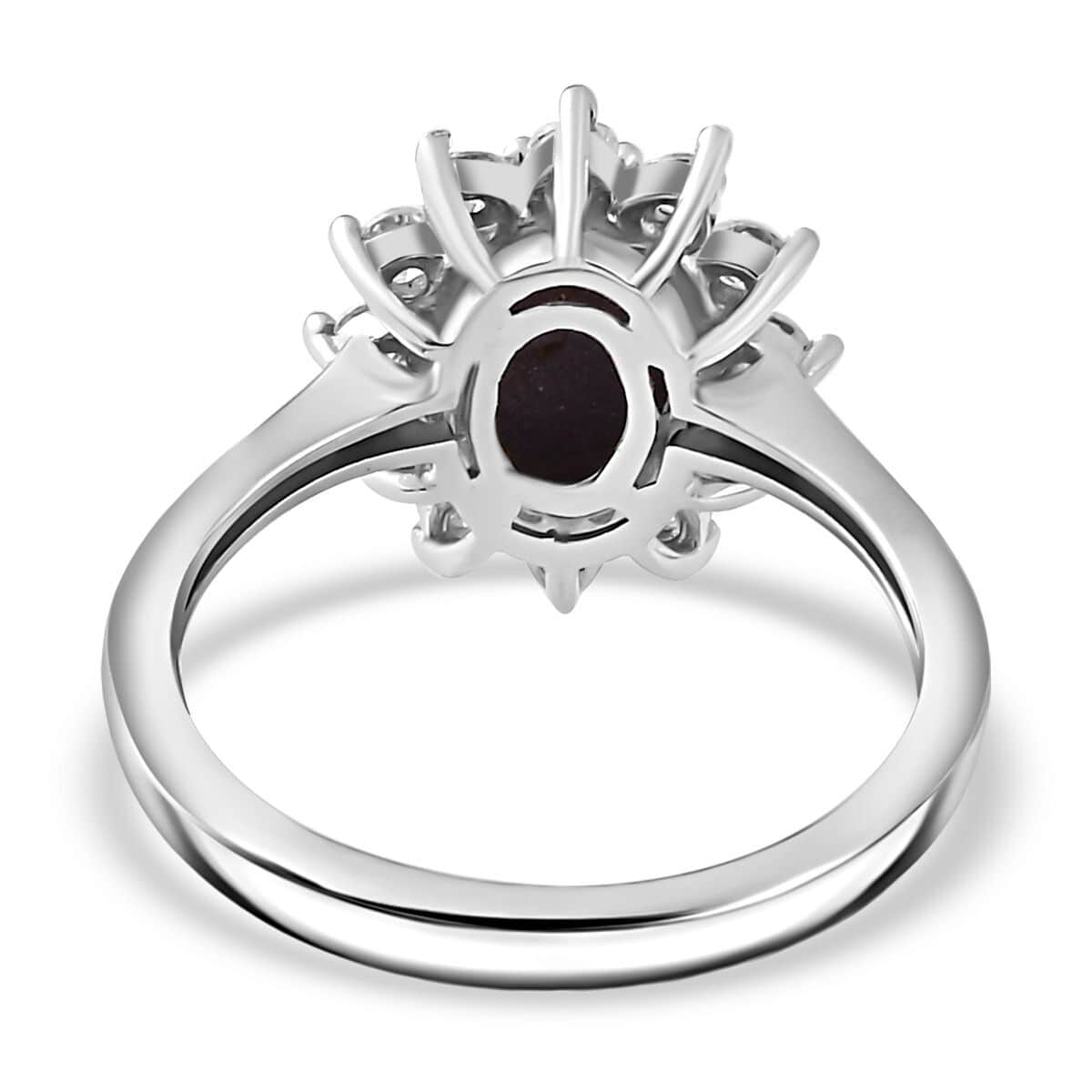 Indian Star Ruby and Moissanite Sunburst Ring in Rhodium Over Sterling Silver 2.65 ctw image number 4