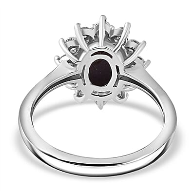 Indian Star Ruby and Moissanite Shining Star Ring in Rhodium Over Sterling Silver (Size 5.0) 2.65 ctw