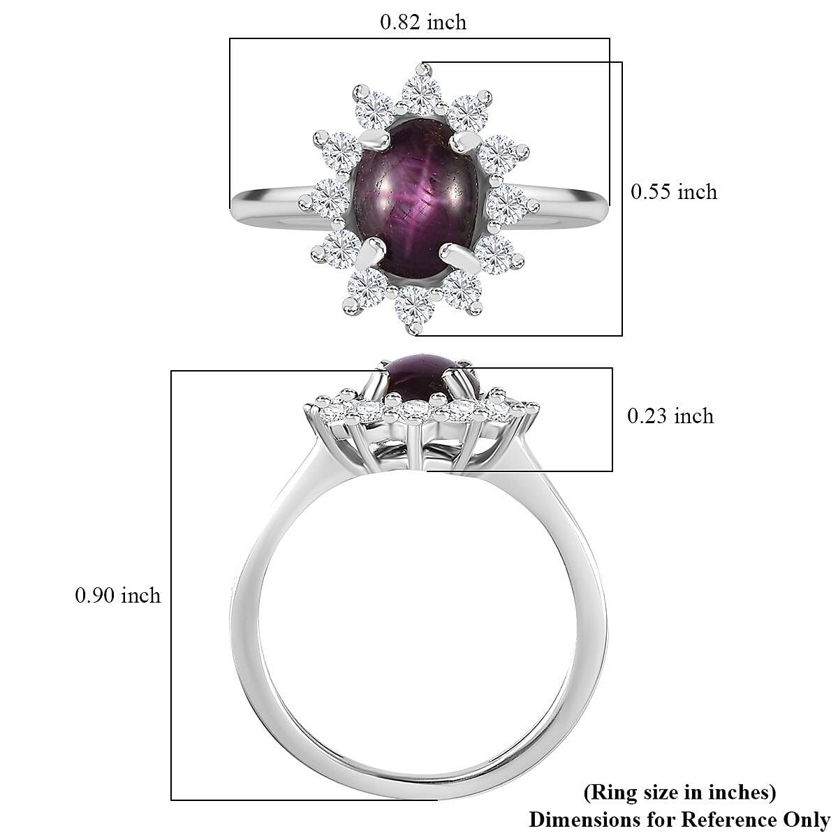 Indian Star Ruby and Moissanite Shining Star Ring in Rhodium Over Sterling Silver (Size 5.0) 2.65 ctw