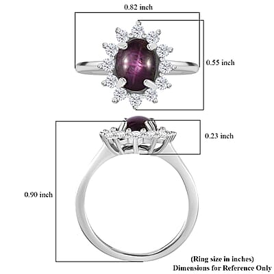 Indian Star Ruby and Moissanite Shining Star Ring in Rhodium Over Sterling Silver (Size 5.0) 2.65 ctw