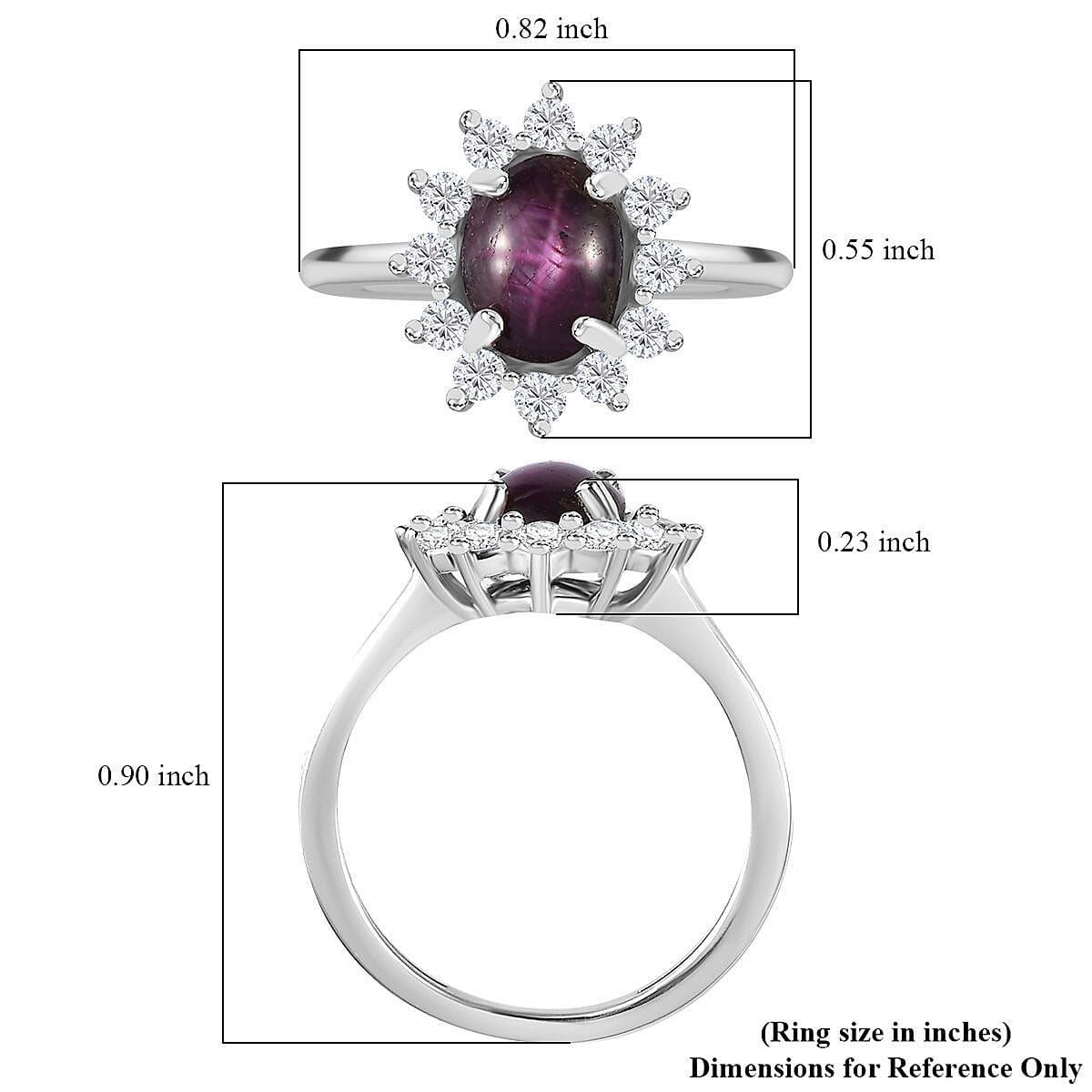 Indian Star Ruby and Moissanite Shining Star Ring in Rhodium Over Sterling Silver (Size 8.0) 2.65 ctw image number 5