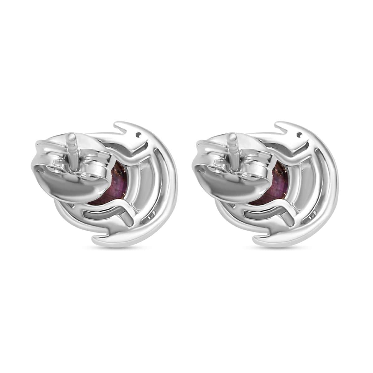 Indian Star Ruby and White Zircon Star and Moon Earrings in Rhodium Over Sterling Silver 3.65 ctw image number 3