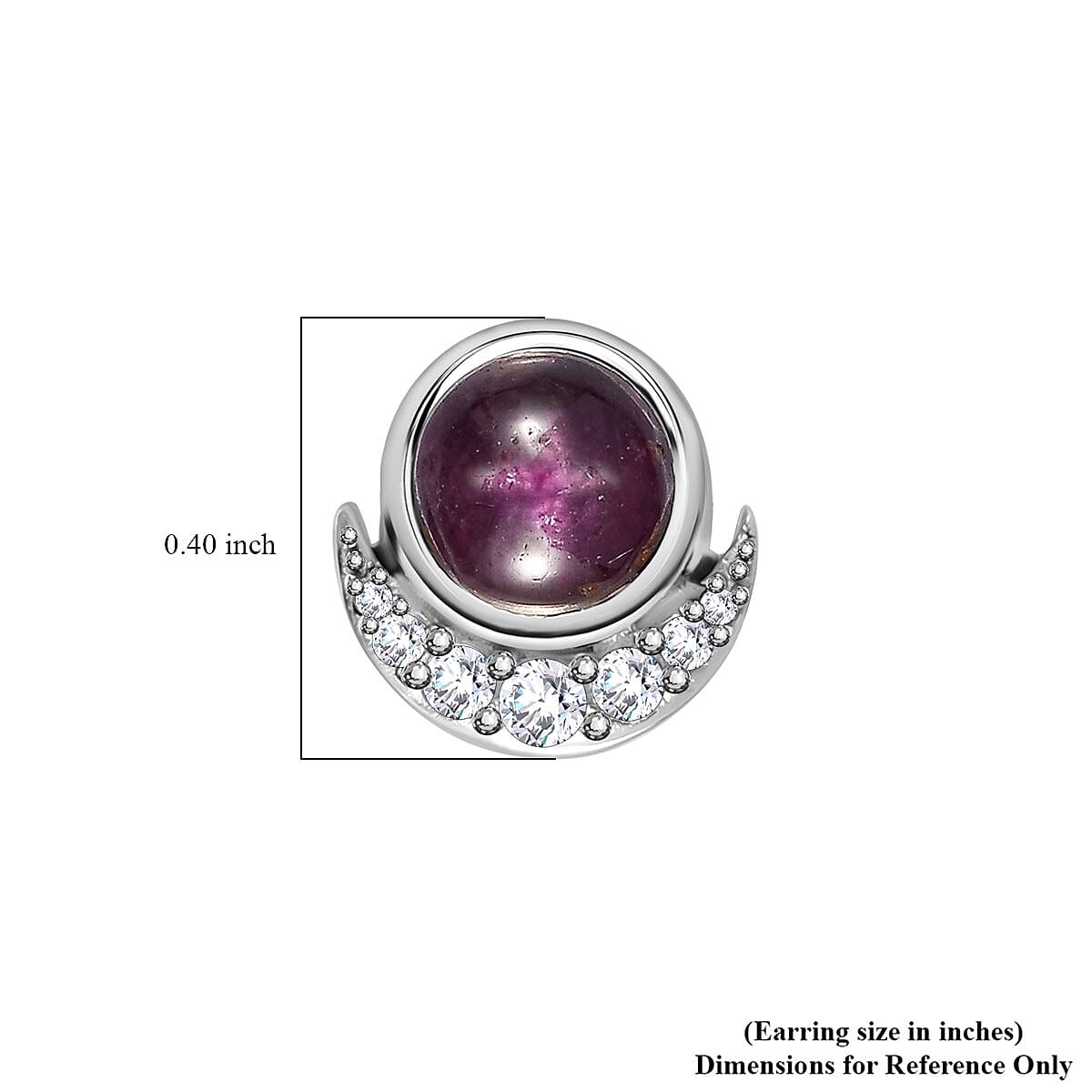 Indian Star Ruby and White Zircon Star and Moon Earrings in Rhodium Over Sterling Silver 3.65 ctw