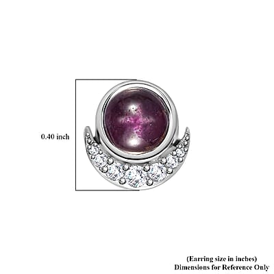 Indian Star Ruby and White Zircon Star and Moon Earrings in Rhodium Over Sterling Silver 3.65 ctw