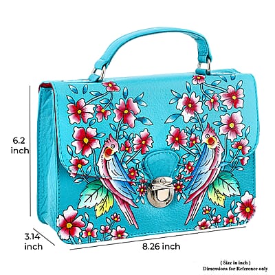 Sukriti Green Floral Hand Painted Genuine Leather Crossbody Bag With Adjustable Strap