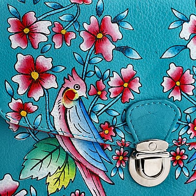 Sukriti Green Floral Hand Painted Genuine Leather Crossbody Bag With Adjustable Strap
