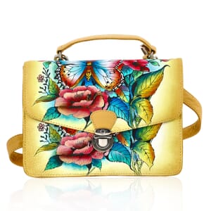 Sukriti Beige Floral Hand Painted Genuine Leather Crossbody Bag With Adjustable Strap