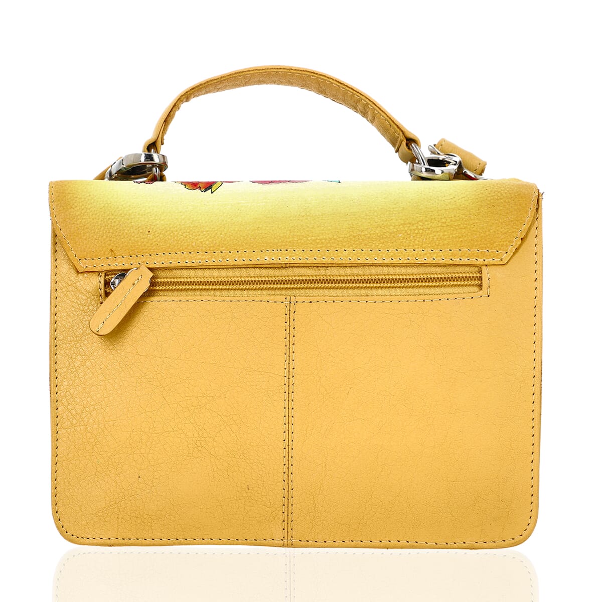 Sukriti Beige Floral Hand Painted Genuine Leather Crossbody Bag With Adjustable Strap image number 5