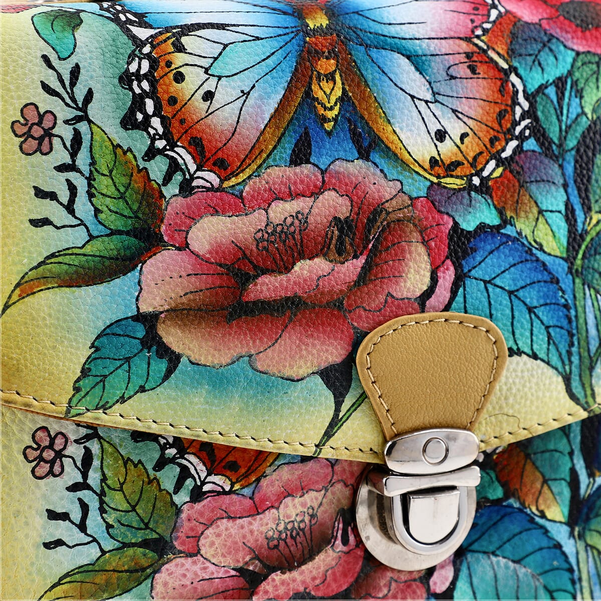 Sukriti Beige Floral Hand Painted Genuine Leather Crossbody Bag With Adjustable Strap image number 8