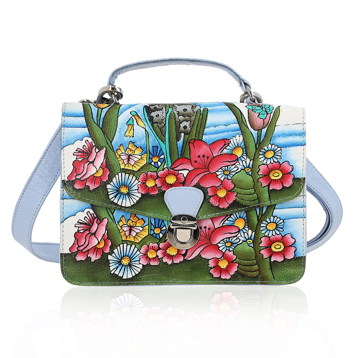 Sukriti White Floral Hand Painted Genuine Leather Crossbody Bag With Adjustable Strap image number 0
