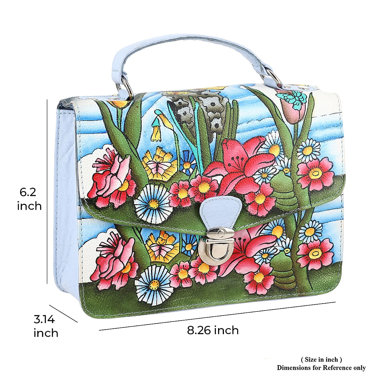 Sukriti White Floral Hand Painted Genuine Leather Crossbody Bag With Adjustable Strap image number 4