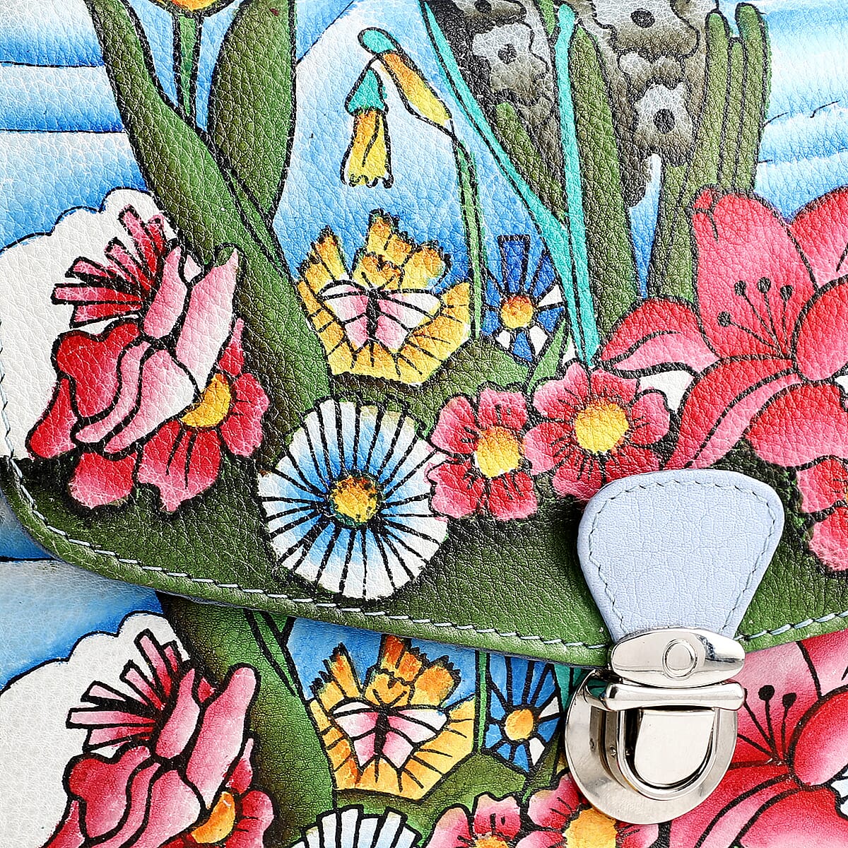 Sukriti White Floral Hand Painted Genuine Leather Crossbody Bag With Adjustable Strap image number 8