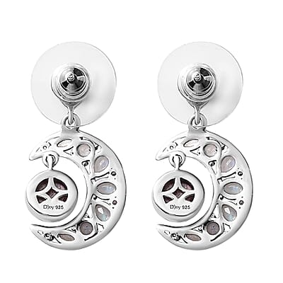Indian Star Ruby and Multi Gemstone Celestial Earrings in Rhodium Over Sterling Silver 5.50 ctw