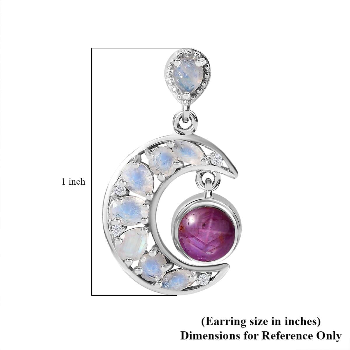 Indian Star Ruby and Multi Gemstone Celestial Earrings in Rhodium Over Sterling Silver 5.50 ctw image number 4