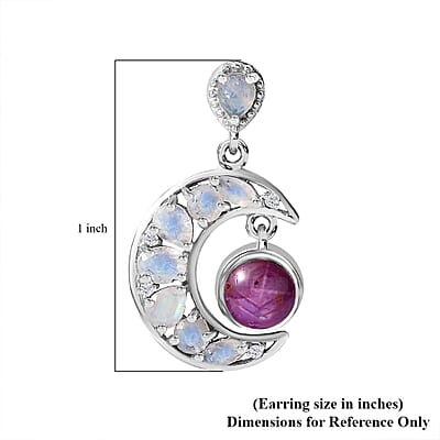 Indian Star Ruby and Multi Gemstone Celestial Earrings in Rhodium Over Sterling Silver 5.50 ctw