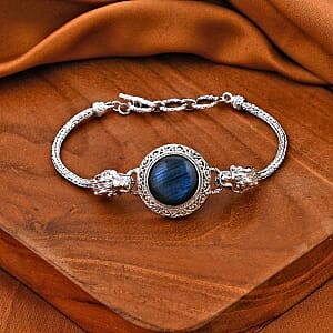 Malagasy Labradorite Dragon With Tulangnaga 16.20 ctw Bracelet in Sterling Silver (7.50 In)