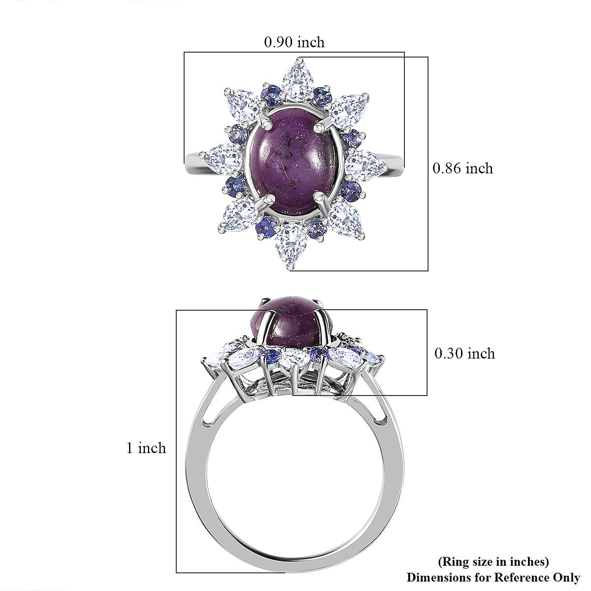 Indian Star Ruby and Multi Gemstone Star Burst Ring in Rhodium Over Sterling Silver (Size 5.0) 6.15 ctw