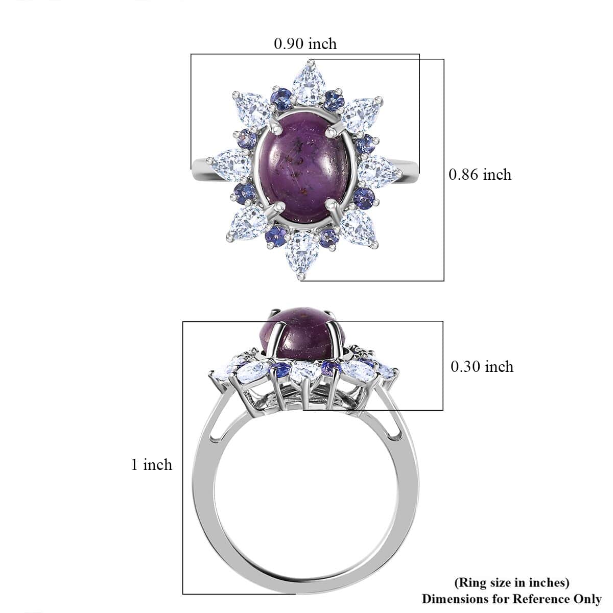 Indian Star Ruby and Multi Gemstone Star Burst Ring in Rhodium Over Sterling Silver (Size 5.0) 6.15 ctw image number 5