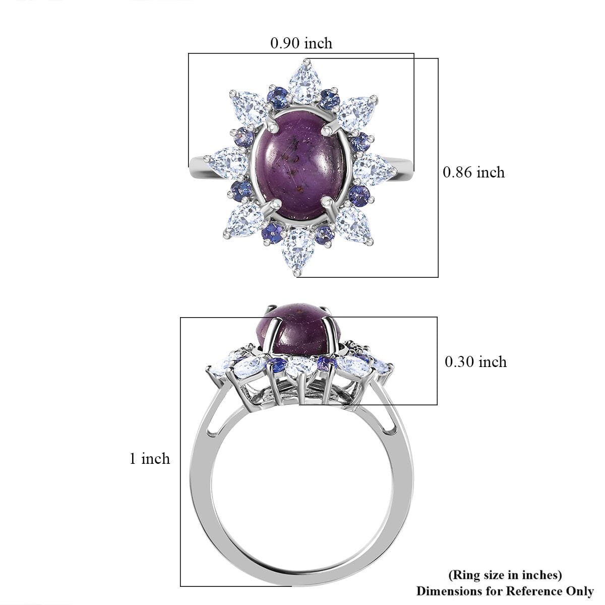 Indian Star Ruby and Multi Gemstone Star Burst Ring in Rhodium Over Sterling Silver (Size 8.0) 6.15 ctw image number 5