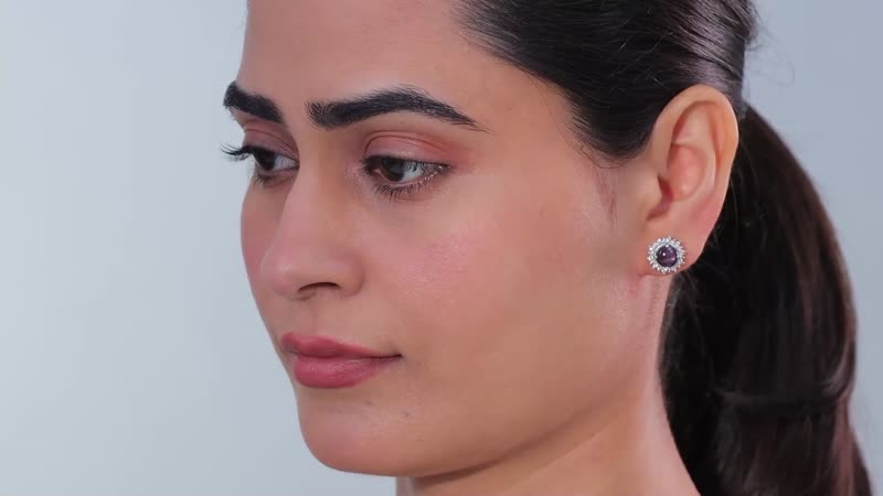Indian Star Ruby and White Zircon Star Burst Earrings in Rhodium Over Sterling Silver 5.60 ctw
