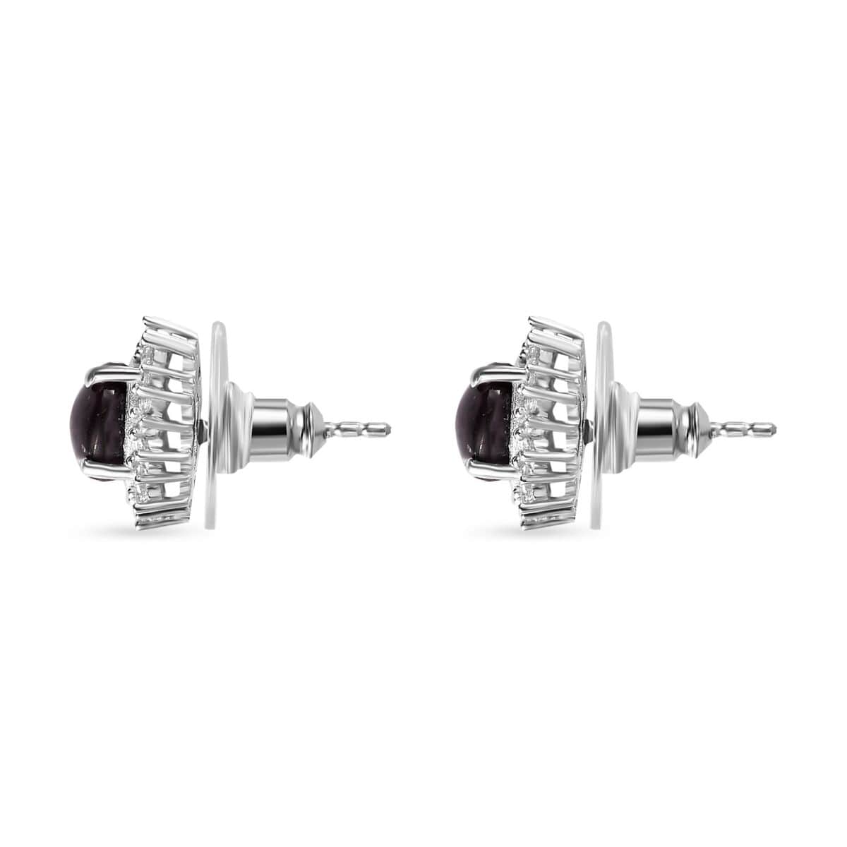 Indian Star Ruby and White Zircon Star Burst Earrings in Rhodium Over Sterling Silver 5.60 ctw image number 3