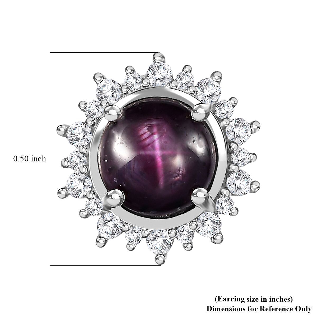 Indian Star Ruby and White Zircon Star Burst Earrings in Rhodium Over Sterling Silver 5.60 ctw