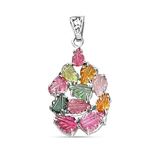 Multi-Tourmaline Fancy 5.50 ctw Pendant in Rhodium Over Sterling Silver