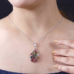Multi-Tourmaline Fancy 5.50 ctw Pendant in Rhodium Over Sterling Silver